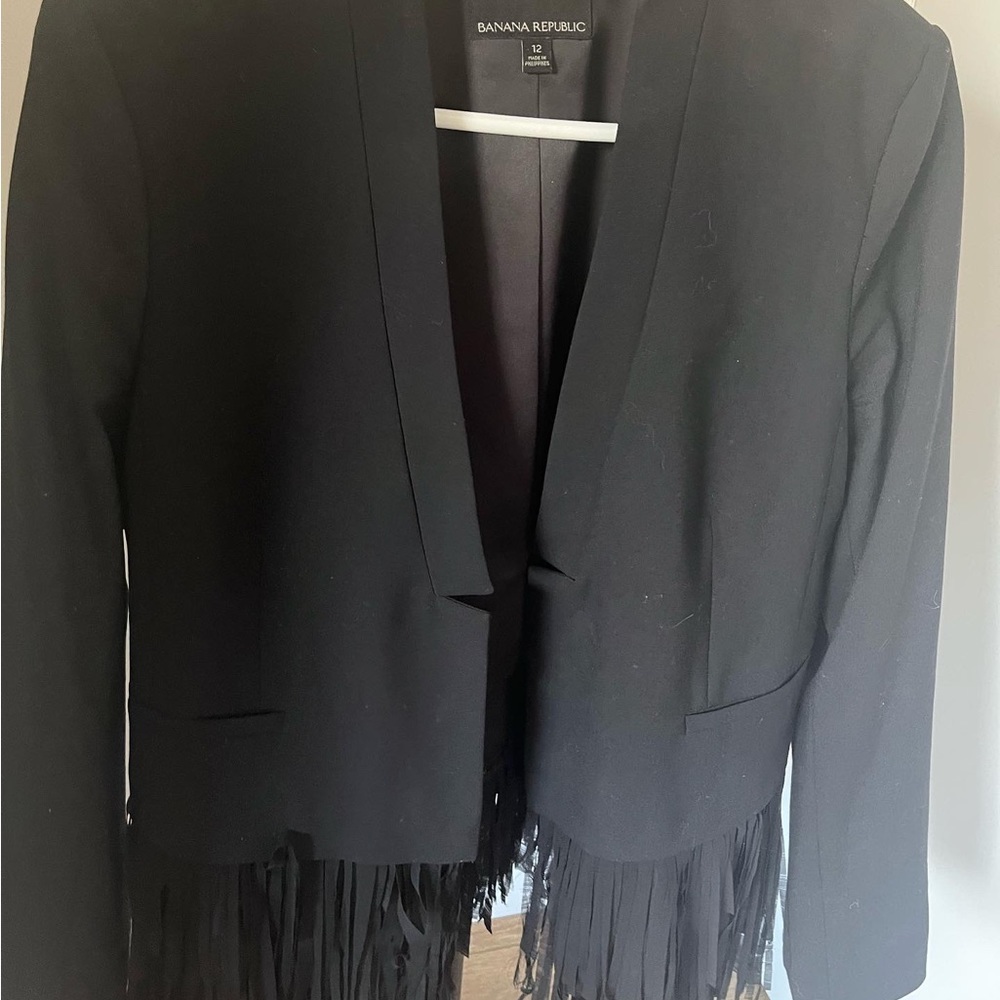 Banana Republic black fringe blazer